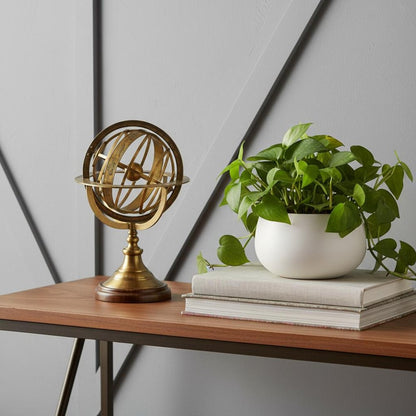 7" X 7" X 11.5" Armillary Sphere On Wood Base