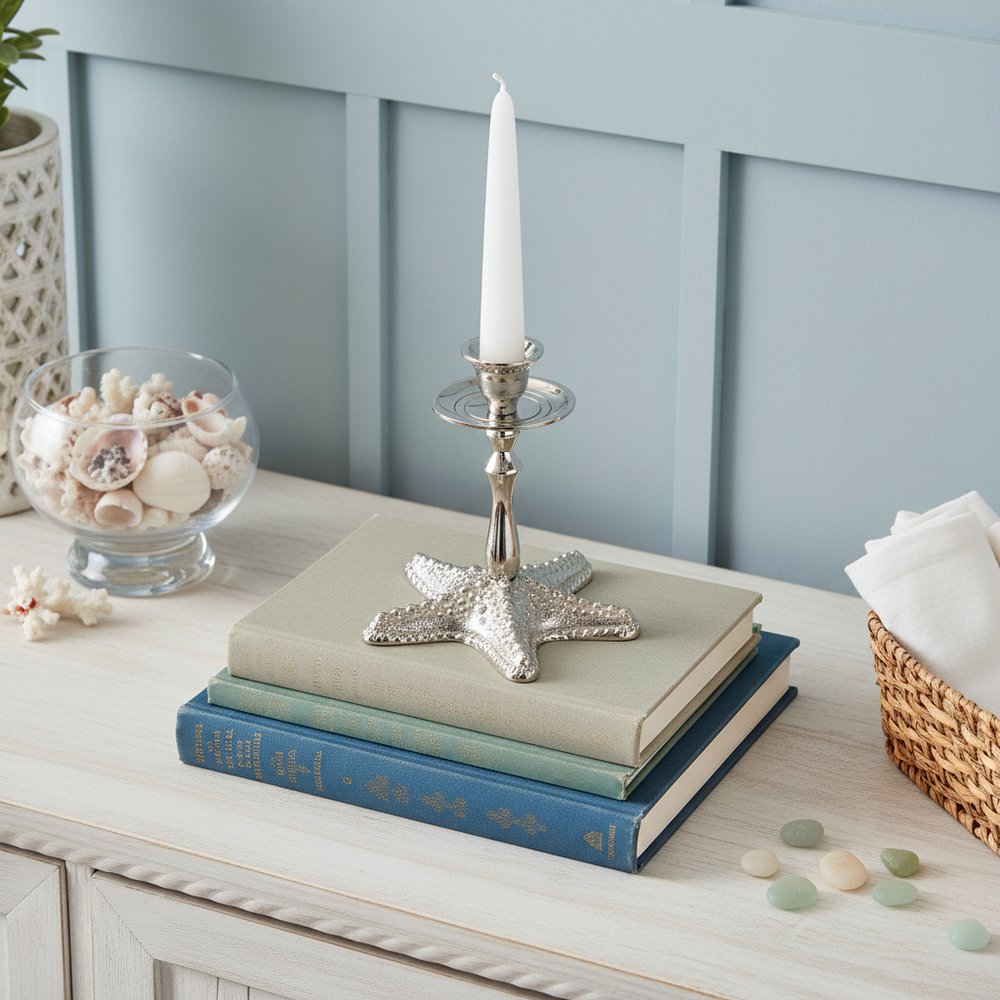 5" Silver Brass Starfish Tabletop Candle Holder