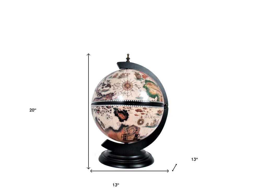 13" Brown And Black World Map Globe Chess Game Set