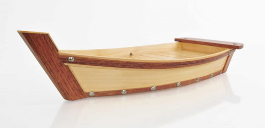 17" Natural and Brown Wood Sushi Boat Serving Tray