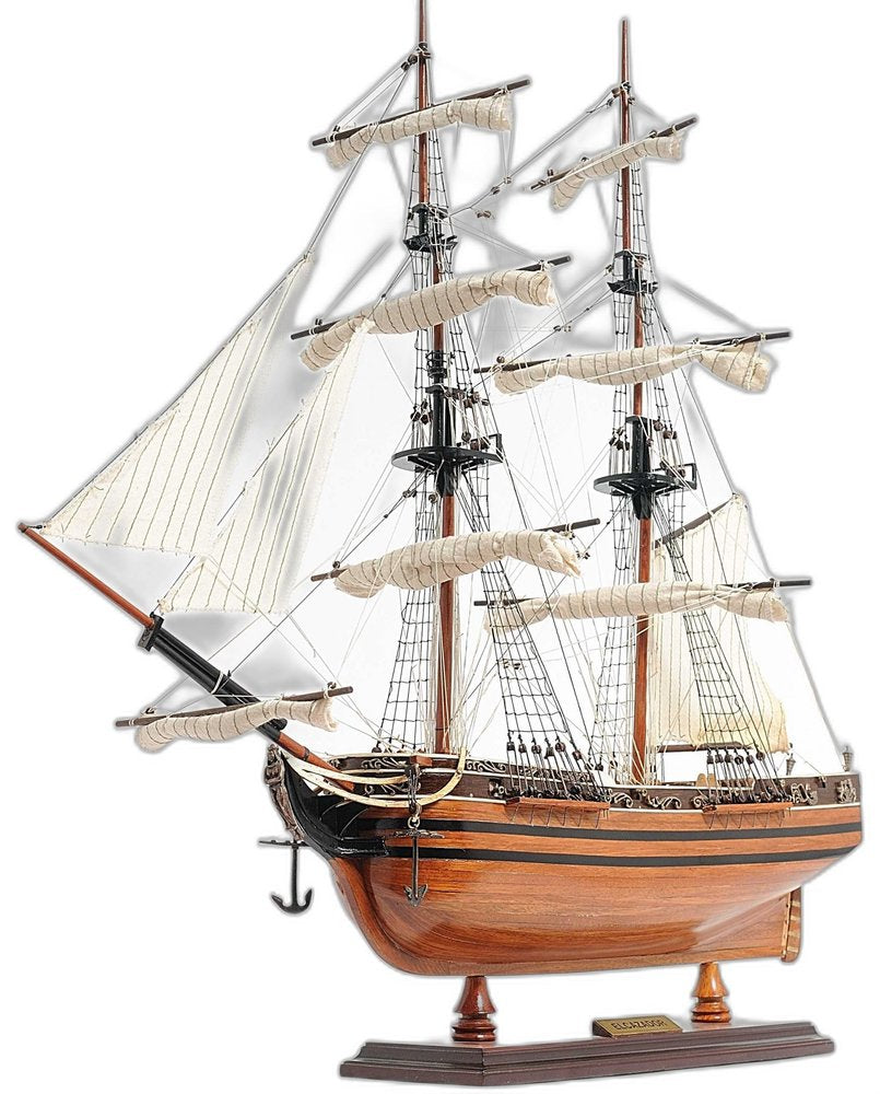 24" Brown Manufactured Wood Boat Hand Painted Sculpture