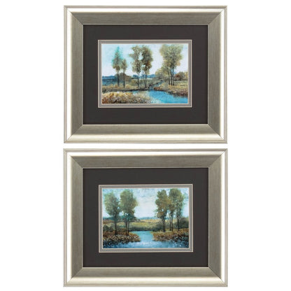 13" X 11" Brushed Silver Frame Stream Side (Set Of 2)