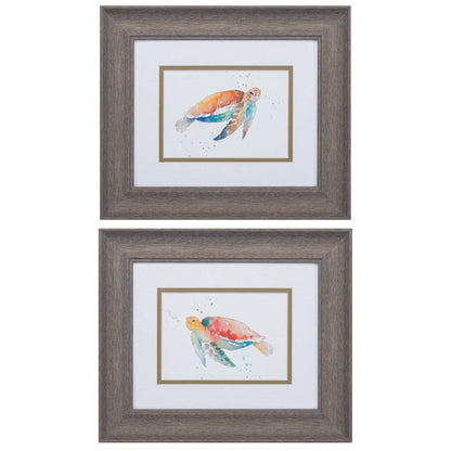 Set of Two Red and Blue Turtle Framed Wall Art