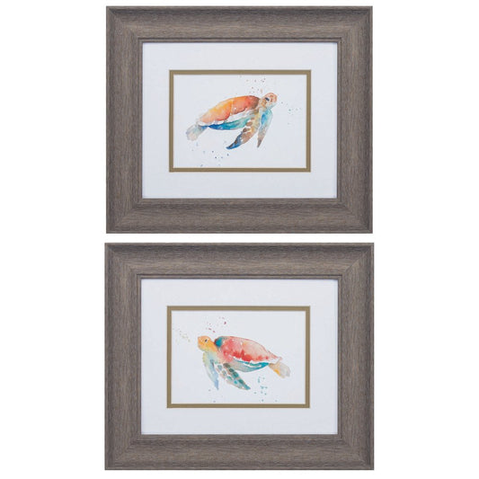 Set of Two Red and Blue Turtle Framed Wall Art