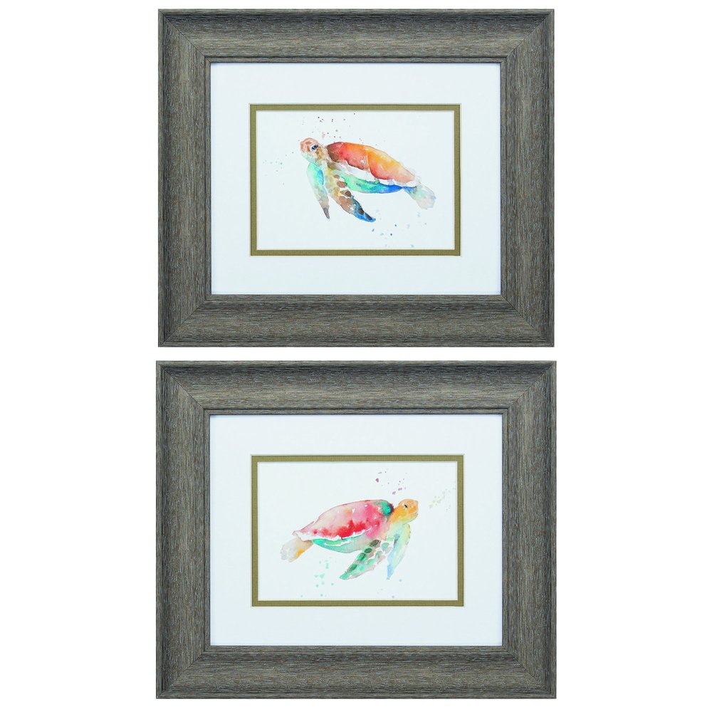 Set of Two Red and Blue Turtle Framed Wall Art