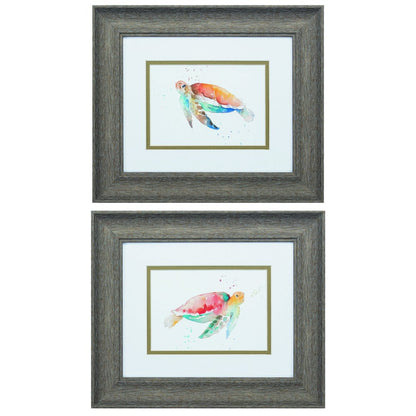 Set of Two Red and Blue Turtle Framed Wall Art
