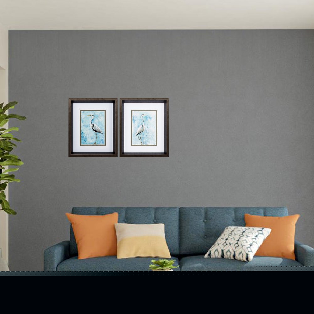 10" X 12" Brushed Silver Frame Hazy Morning Heron (Set Of 2)