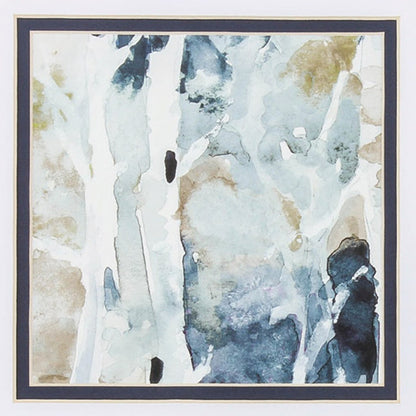 Set of Two Blue Watercolor Brushed Silver Framed Wall Art