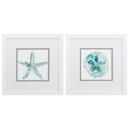 Set of Two Aqua Coastal White Square Framed Art