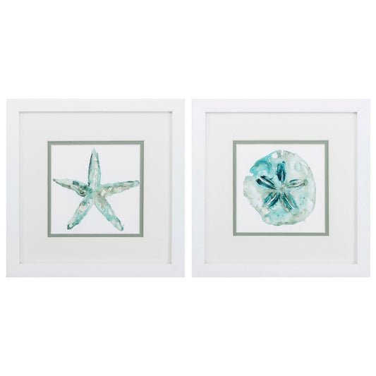 Set of Two Aqua Coastal White Square Framed Art