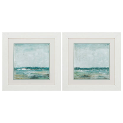 Set of Two 19" X 19" White and Blue Ocean Wall Decor