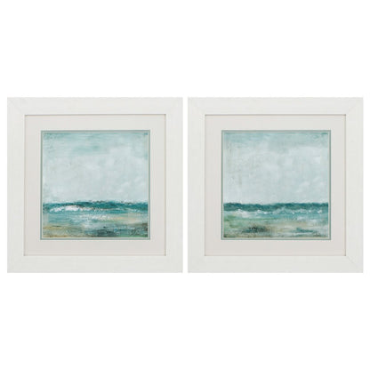 Set of Two 19" X 19" White and Blue Ocean Wall Decor