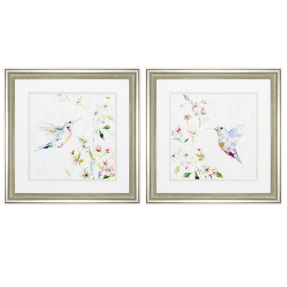 19" X 19" Brushed Silver Frame Hummingbird (Set Of 2)