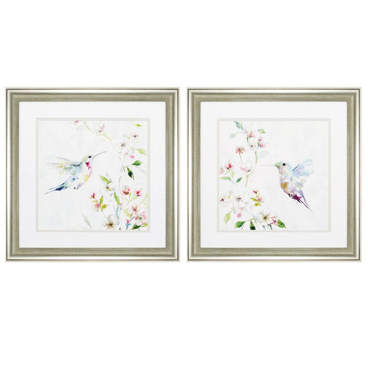 19" X 19" Brushed Silver Frame Hummingbird (Set Of 2)