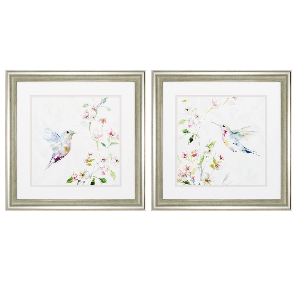 19" X 19" Brushed Silver Frame Hummingbird (Set Of 2)