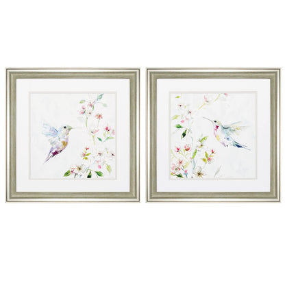 19" X 19" Brushed Silver Frame Hummingbird (Set Of 2)