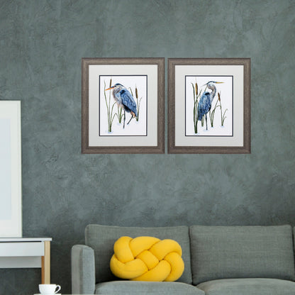 Set of Two 22" X 19" Blue Heron Distressed Brown Framed Wall Decor
