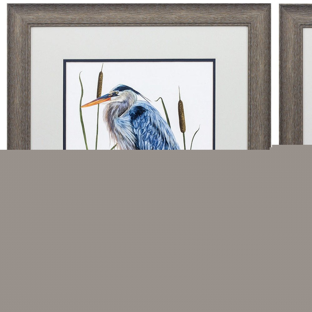 Set of Two 22" X 19" Blue Heron Distressed Brown Framed Wall Decor