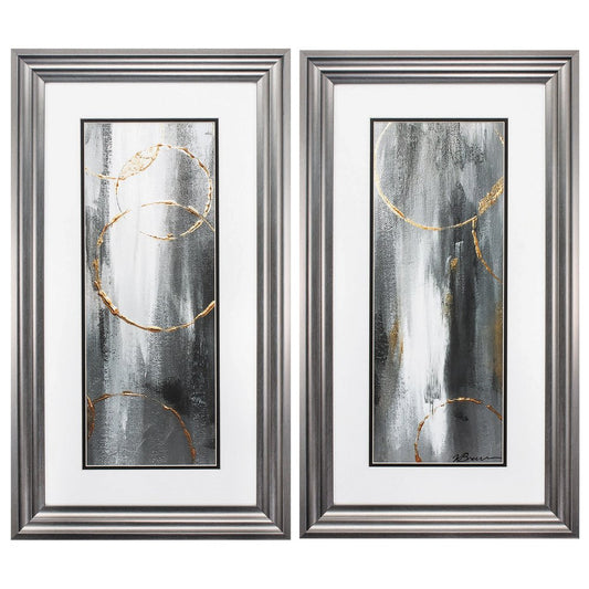 Set of Two Modern Abstract Gunmetal Framed Art