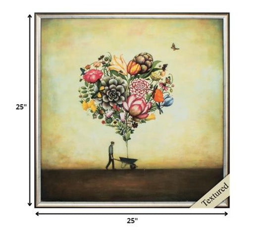 25" X 25" Silver Frame Big Heart Botany
