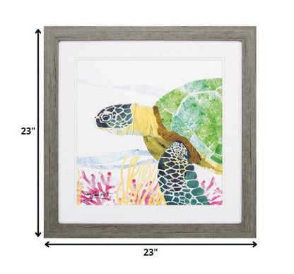 23" X 23" Woodtoned Frame Sea Creature Turtle