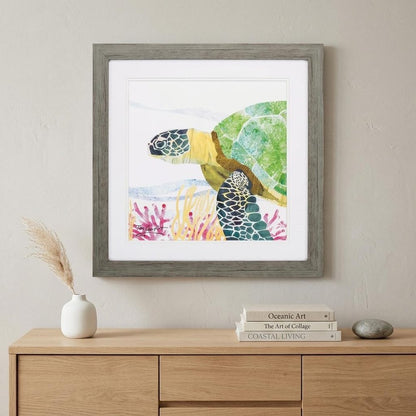 23" X 23" Woodtoned Frame Sea Creature Turtle