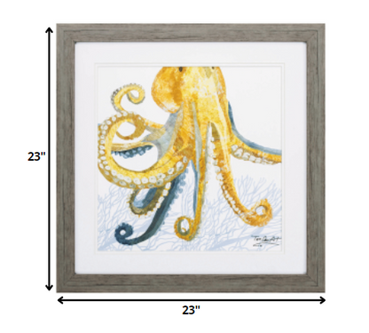 23" X 23" Woodtoned Frame Sea Creature Octopus