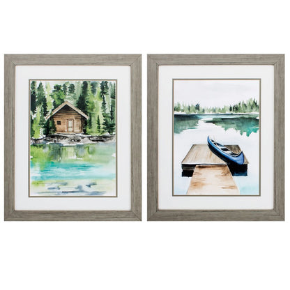 19" X 23" Woodtoned Frame Lake Views (Set Of 2)