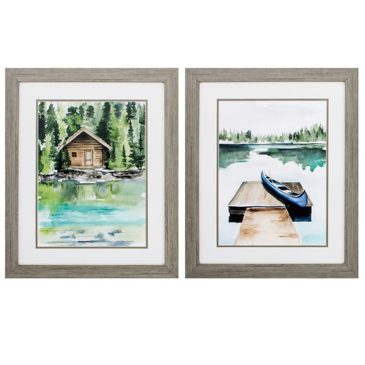 19" X 23" Woodtoned Frame Lake Views (Set Of 2)