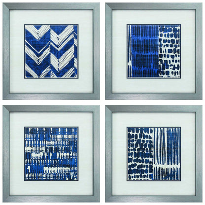21" X 21" Silver Frame Indigo Batik Set Of 4