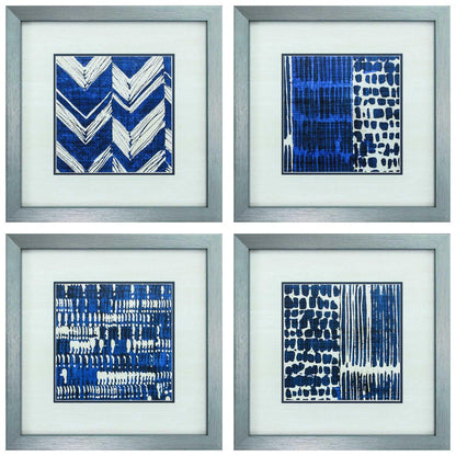 21" X 21" Silver Frame Indigo Batik Set Of 4