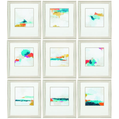 Set of Nine 14" X 16" Modern Abstract Champagne Gold Framed Art
