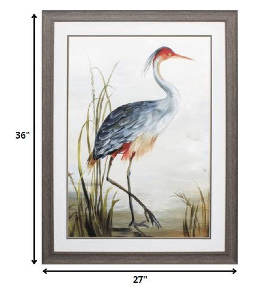 36" X 27" Heron Brown Wood Tone Framed Wall Art