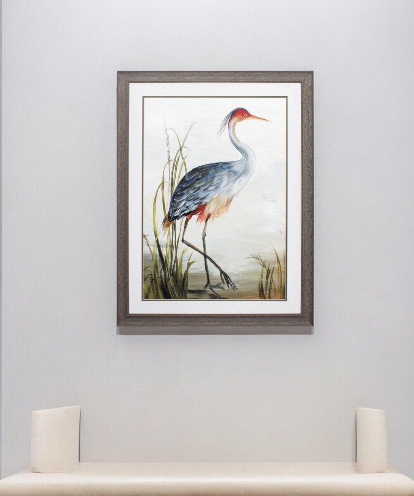 36" X 27" Heron Brown Wood Tone Framed Wall Art