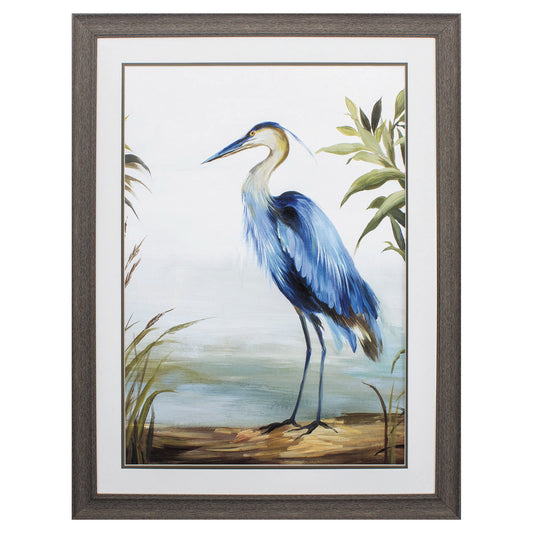 36" X 27" Blue Heron Brown Framed Art