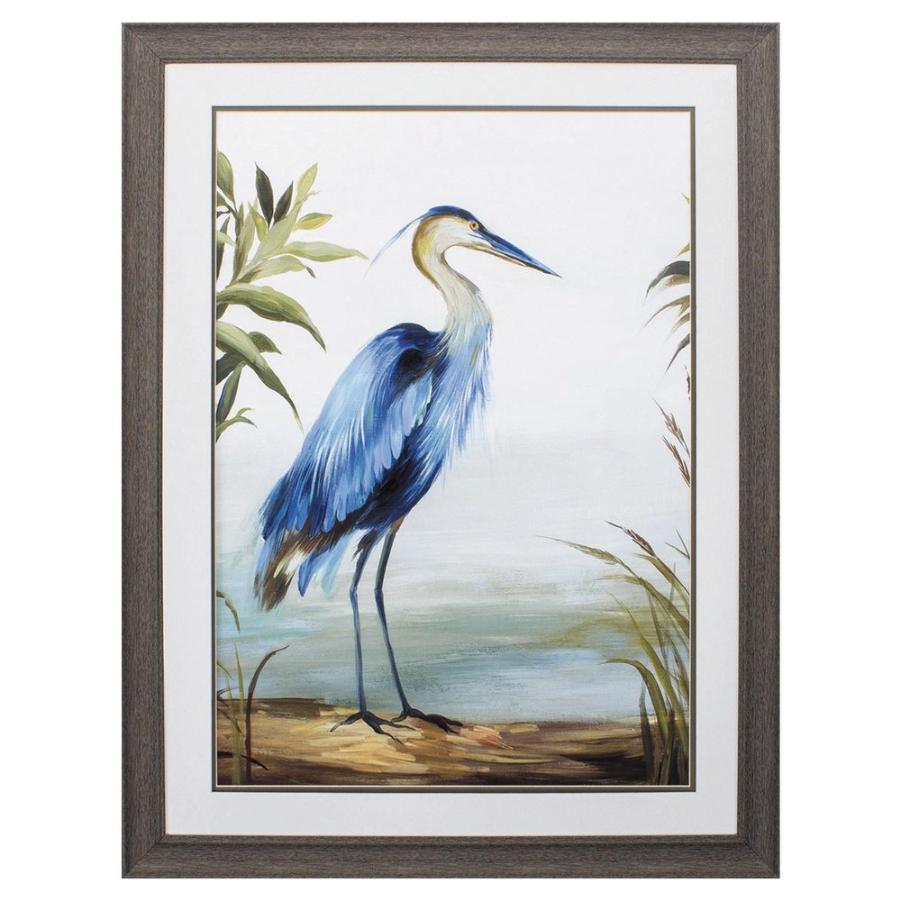 36" X 27" Blue Heron Brown Framed Art