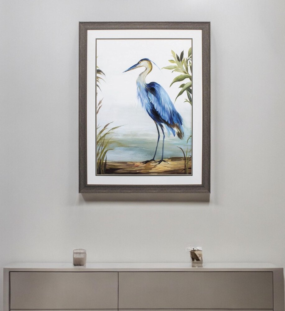 36" X 27" Blue Heron Brown Framed Art
