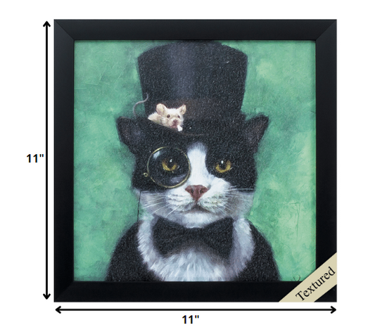 11" X 11" Black Frame Tuxedo Cat