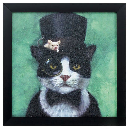 11" X 11" Black Frame Tuxedo Cat