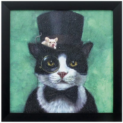 11" X 11" Black Frame Tuxedo Cat