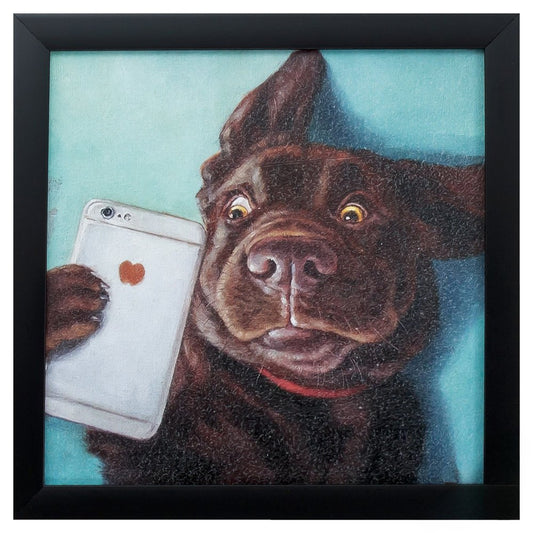 11" X 11" Black Frame Dog Selfie
