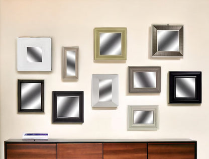 Set of Ten Brown And White Square And Rectangle Framed Mirror Set