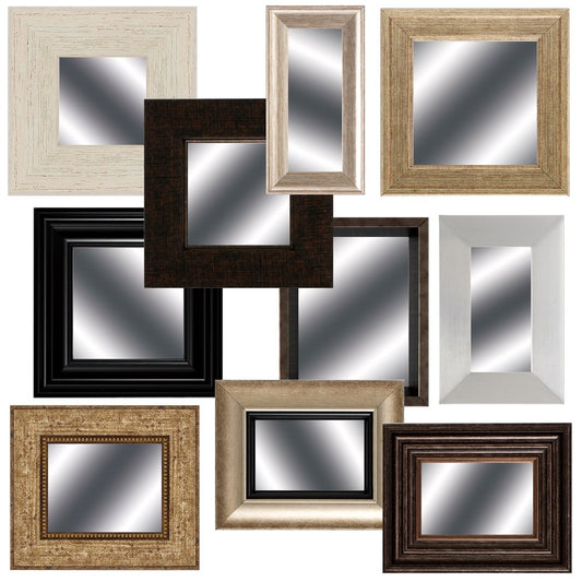 Set of Ten Brown And White Square And Rectangle Framed Mirror Set