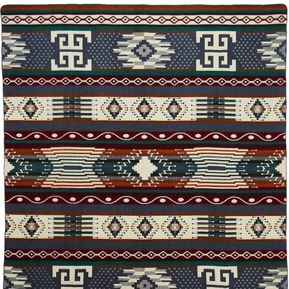 93" X 82" Blue and Ivory Woven Mod Acrylic Throw Blanket