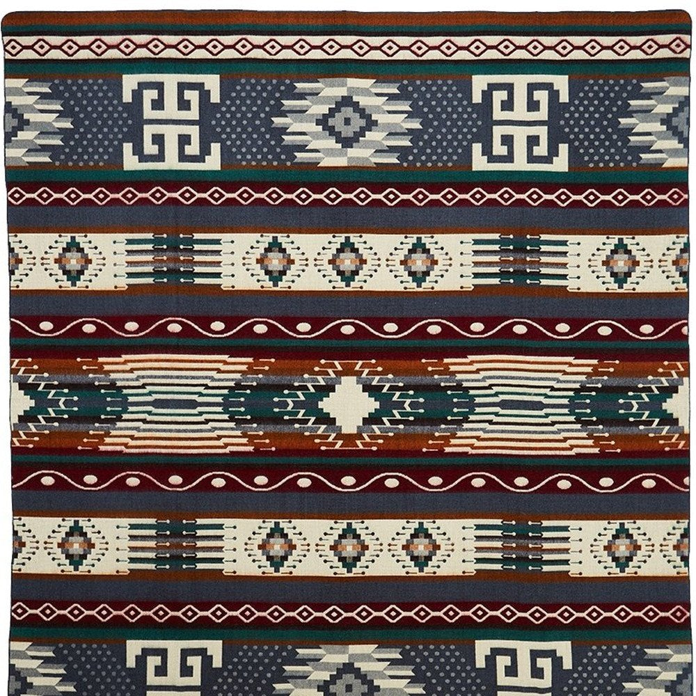 93" X 82" Blue and Ivory Woven Mod Acrylic Throw Blanket