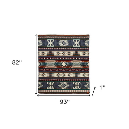 93" X 82" Blue and Ivory Woven Mod Acrylic Throw Blanket