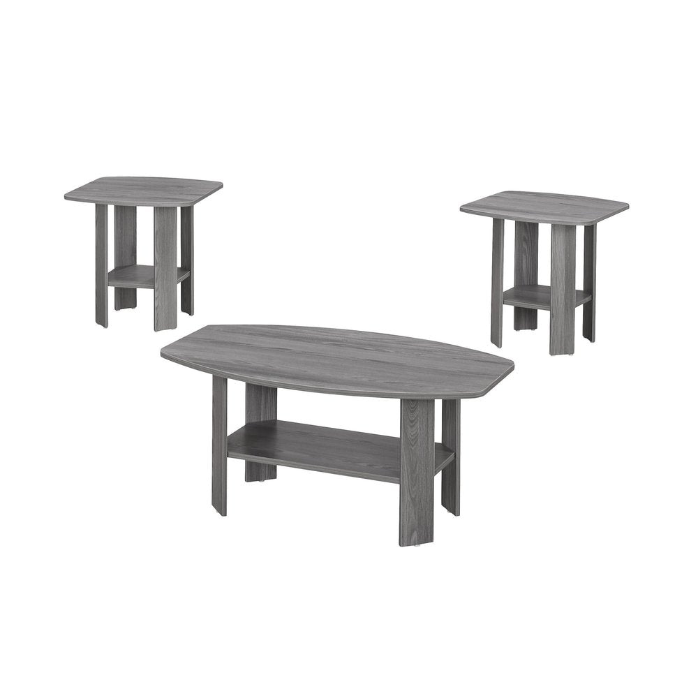 Set of Three 36" Gray Coffee Table With Shelf