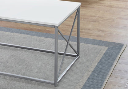 Set of Three 42" White And Silver Metal Coffee Table