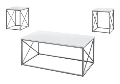 Set of Three 42" White And Silver Metal Coffee Table