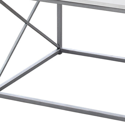 Set of Three 42" White And Silver Metal Coffee Table